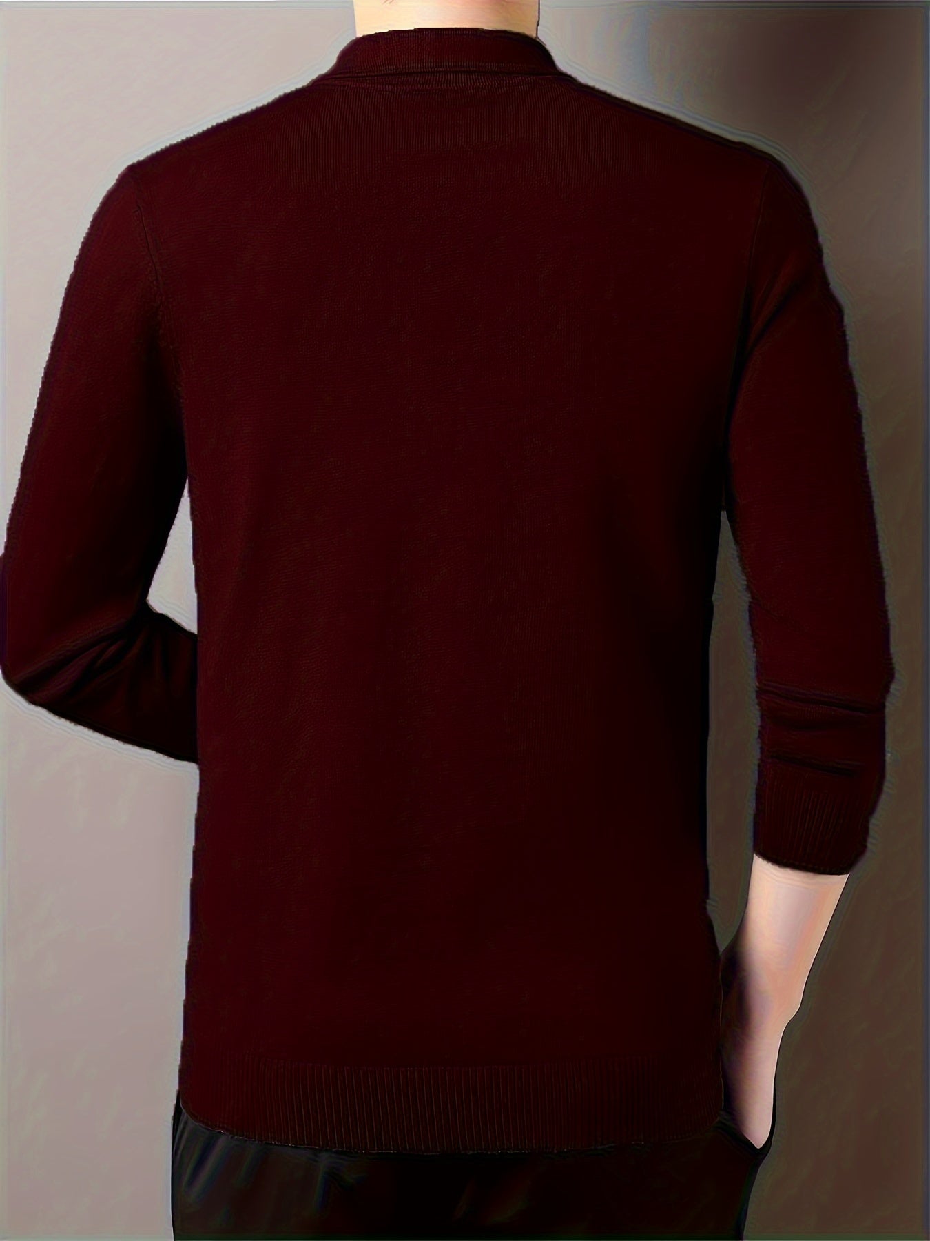 SENMEIGUO Men'S Slim-Fit Classic Collar Knit Sweater Shirt - Solid Black Long Sleeve Winter Pullover with Chest Patches, Hand Wash/Dry Clean, Autumn & Winter Wardrobe Essential, Knit Button Up Sweater, Sophisticated Layering,