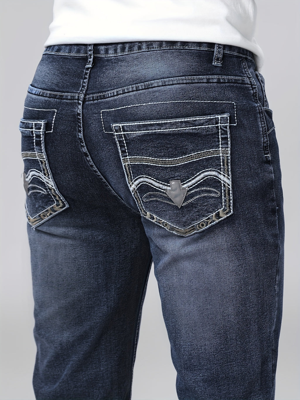 Men'S Skinny Stretch Faux Denim - Dark Blue Skinny Fit Faux Denim with Washed Look, All-Season Comfort, Straight Leg Fit for Casual & Formal Wear