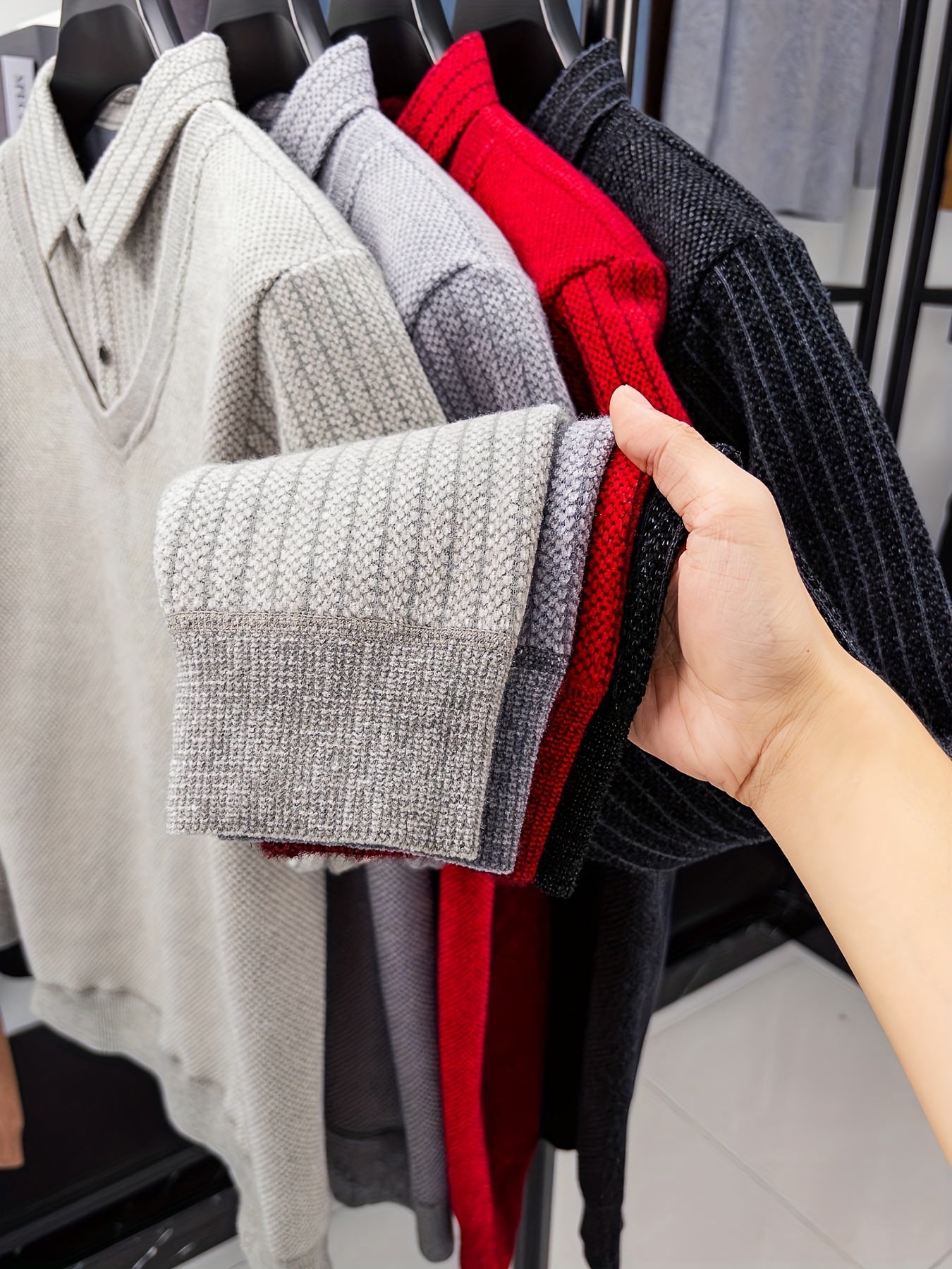 Men's -Lined Winter Knit Sweater Jacket/Pullover - Heavy-Duty Button-Up Collar, Collar & Long Sleeve Coat-like Sweater Vest, Hand Washable Solid Gray Cold Weather Clothing for Fall/Winter (No Dry Clean)