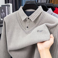 Men's -Lined Winter Knit Sweater Jacket/Pullover - Heavy-Duty Button-Up Collar, Collar & Long Sleeve Coat-like Sweater Vest, Hand Washable Solid Gray Cold Weather Clothing for Fall/Winter (No Dry Clean)