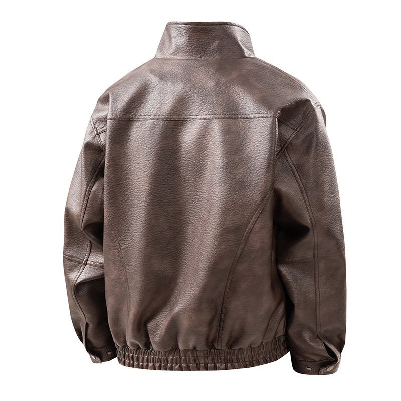 1pc TNZI Men'S Windproof Motorcycle Jacket - Large Size Heavy-Duty Stand Collar Zipper Closure, Full-Zip Front with Utility Pockets, Reinforced Elbows & Wrist, Durable for Autumn/Winter Riding & Casual/Business Wear, Motorcyc