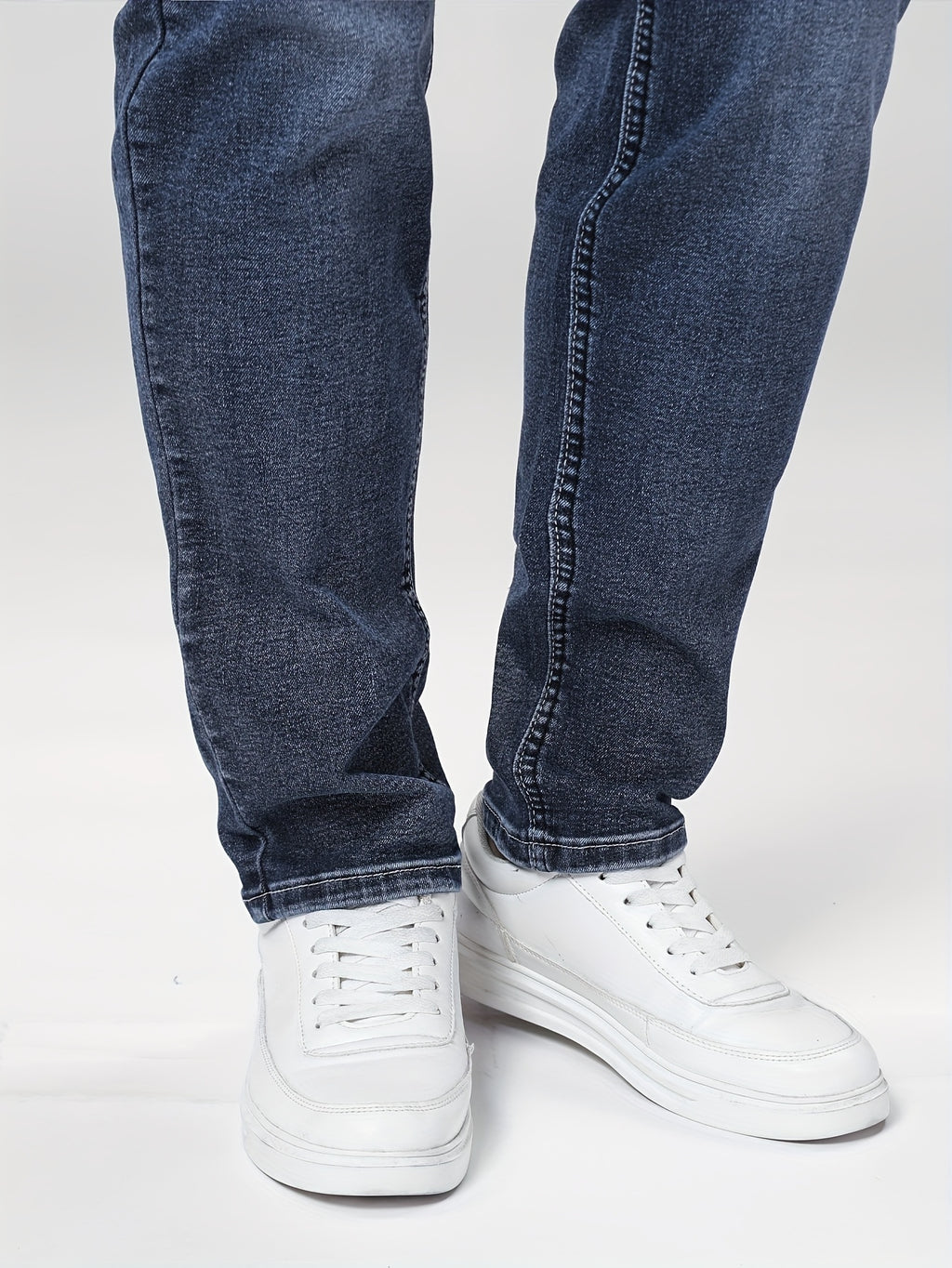 Men'S Skinny Stretch Faux Denim - Dark Blue Skinny Fit Faux Denim with Washed Look, All-Season Comfort, Straight Leg Fit for Casual & Formal Wear