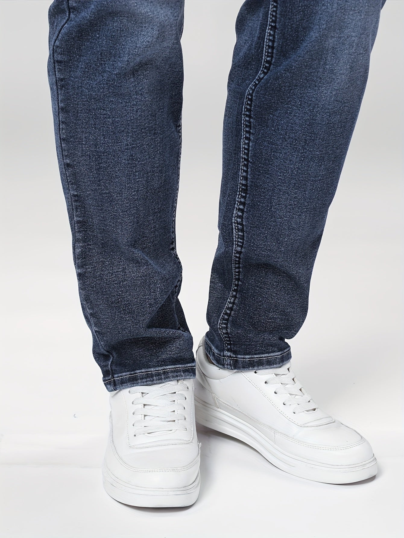 Men'S Skinny Stretch Faux Denim - Dark Blue Skinny Fit Faux Denim with Washed Look, All-Season Comfort, Straight Leg Fit for Casual & Formal Wear