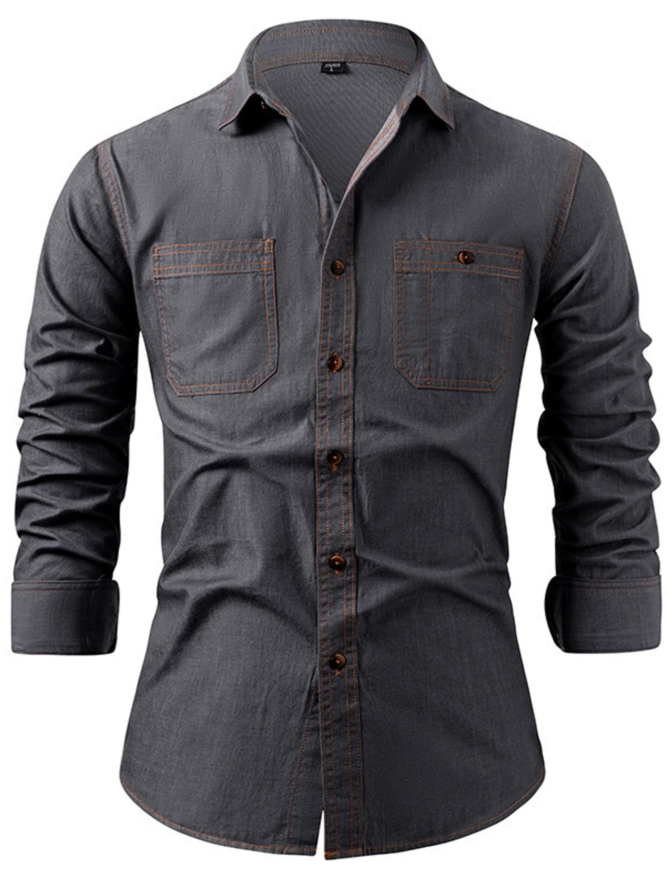 Men's Heavy-Duty Pure Cotton Denim Shirt Jacket - No-Iron Solid Blue Long Sleeve Button-Up Casual Coat, Western Style Collar & Single-Breasted Button Front for Spring/Fall Layering (Regular Fit) - Versatile Outdoor & Formal W