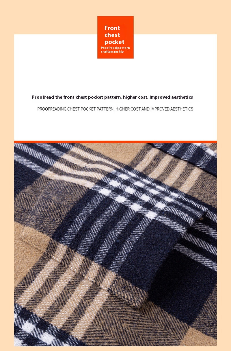 Men's Japanese Retro Plaid Shirt - Brushed Long Sleeve Collar, Single-Breasted Button Front, Brown/Black/White/Beige Tartan Pattern, Casual & Formal Wear (Spring/Fall) - Regular Fit Classic Tailored Blazer-like Coat