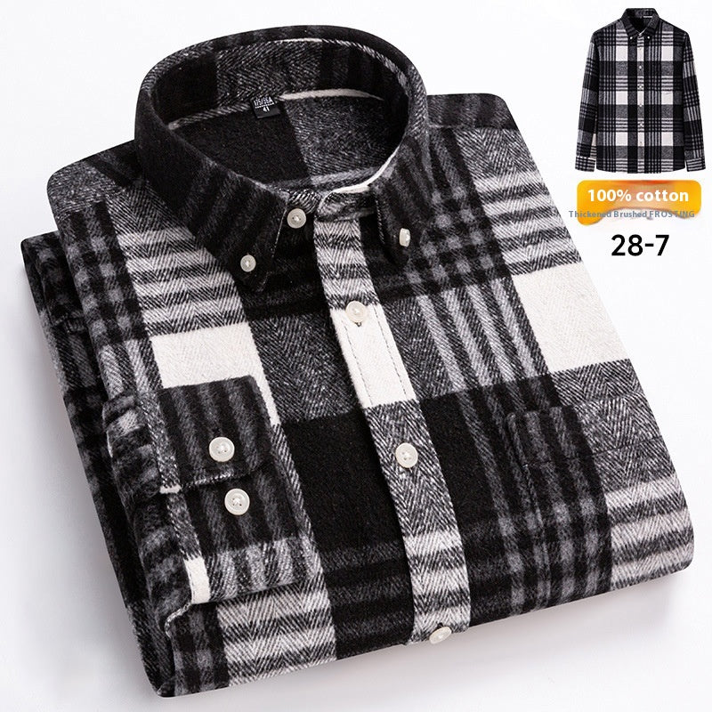 Men's Japanese Retro Plaid Shirt - Brushed Long Sleeve Collar, Single-Breasted Button Front, Brown/Black/White/Beige Tartan Pattern, Casual & Formal Wear (Spring/Fall) - Regular Fit Classic Tailored Blazer-like Coat