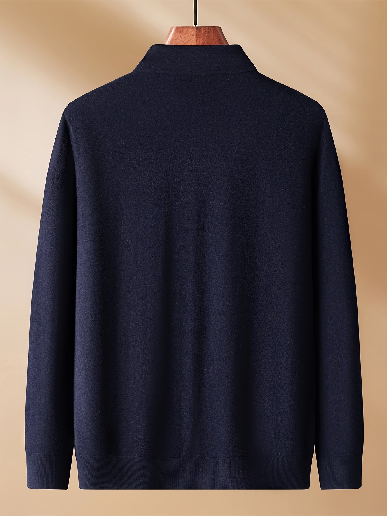 Men's Navy Blue Collar Button-Front Sweater Jacket - Soft Short-Wall Structured Coat for Casual & Formal Wear, Wrinkle-Resistant Layered Blazer (No Belt, Logo Brand Tag)