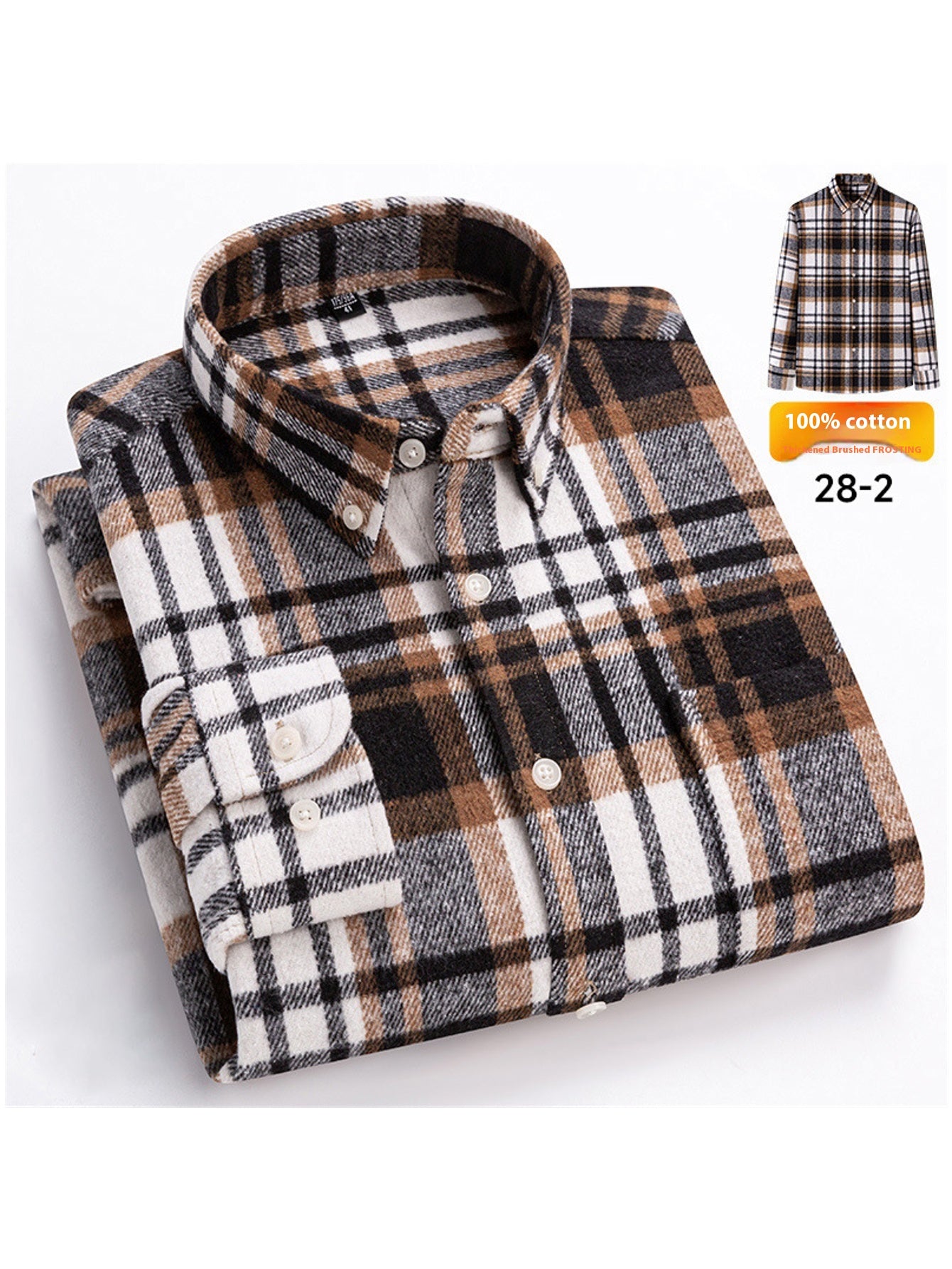 Men's Japanese Retro Plaid Shirt - Brushed Long Sleeve Collar, Single-Breasted Button Front, Brown/Black/White/Beige Tartan Pattern, Casual & Formal Wear (Spring/Fall) - Regular Fit Classic Tailored Blazer-like Coat