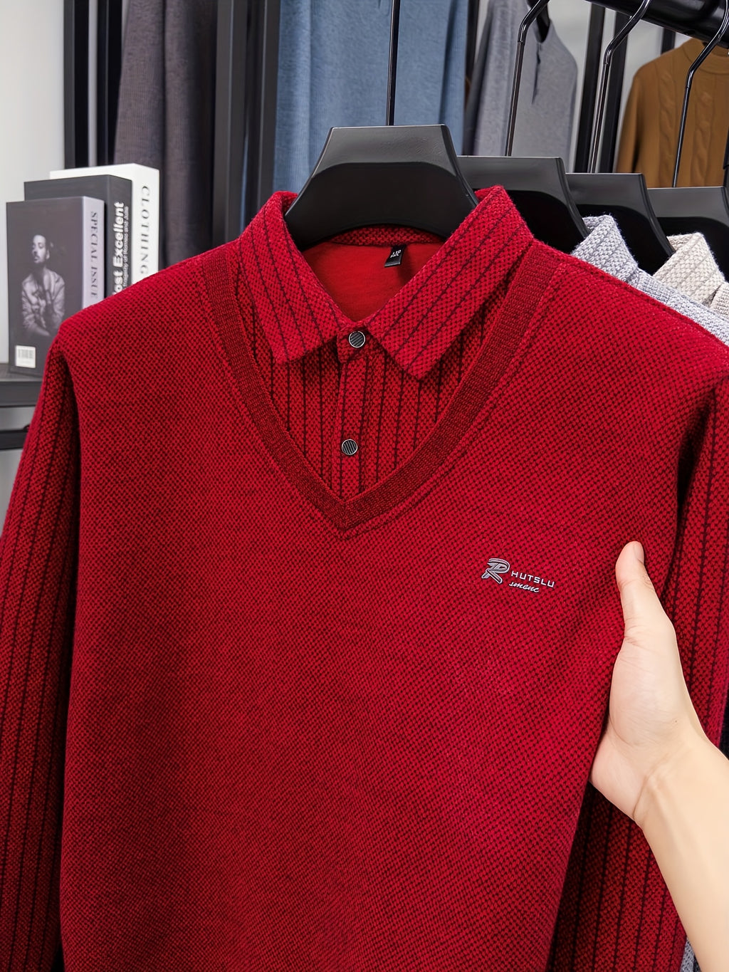 Men's -Lined Winter Knit Sweater Jacket/Pullover - Heavy-Duty Button-Up Collar, Collar & Long Sleeve Coat-like Sweater Vest, Hand Washable Solid Gray Cold Weather Clothing for Fall/Winter (No Dry Clean)