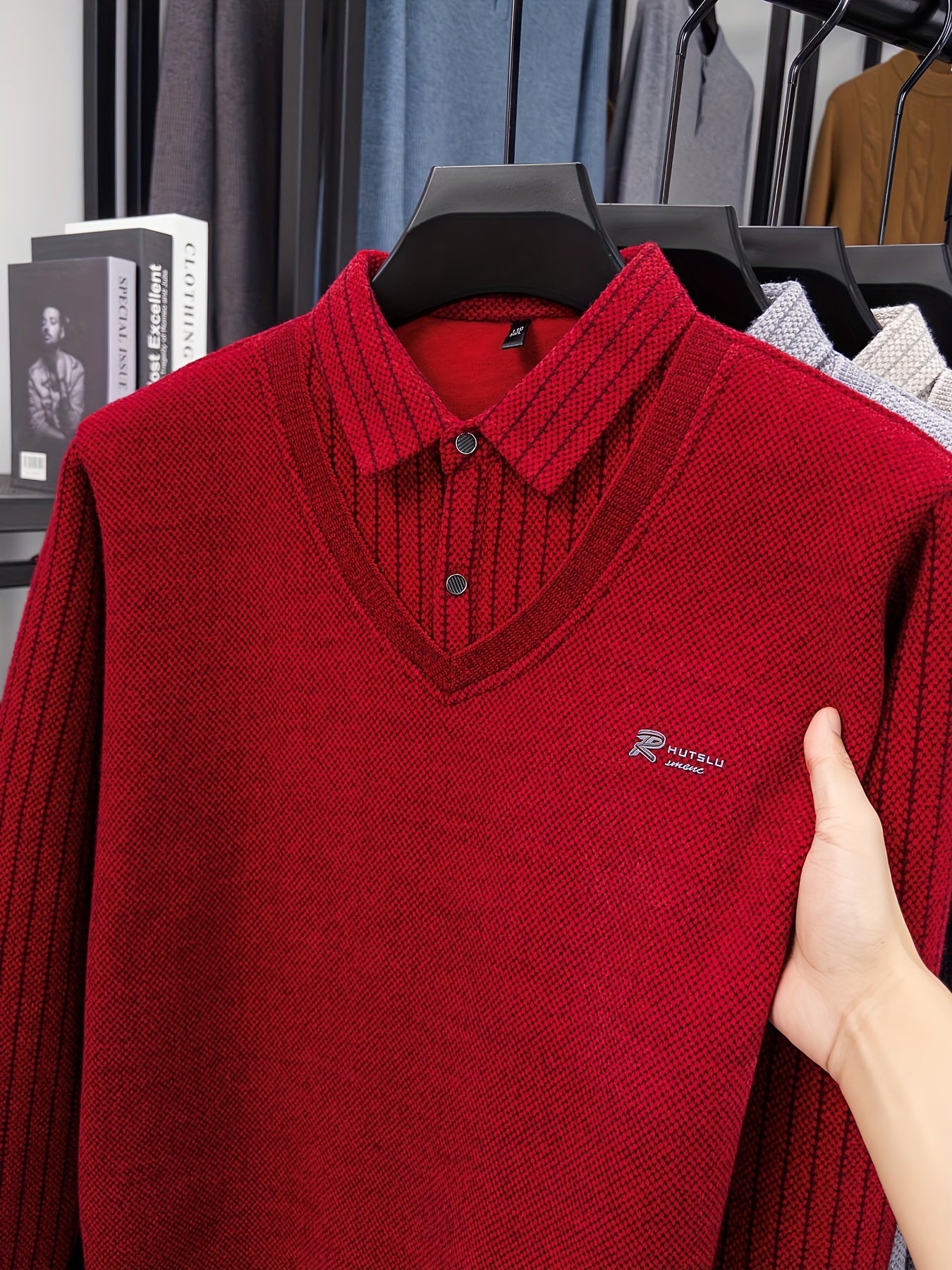 Men's -Lined Winter Knit Sweater Jacket/Pullover - Heavy-Duty Button-Up Collar, Collar & Long Sleeve Coat-like Sweater Vest, Hand Washable Solid Gray Cold Weather Clothing for Fall/Winter (No Dry Clean)