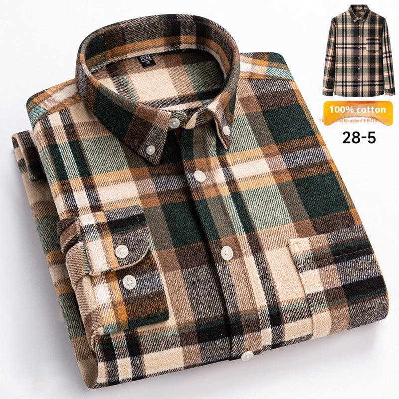 Men's Japanese Retro Plaid Shirt - Brushed Long Sleeve Collar, Single-Breasted Button Front, Brown/Black/White/Beige Tartan Pattern, Casual & Formal Wear (Spring/Fall) - Regular Fit Classic Tailored Blazer-like Coat