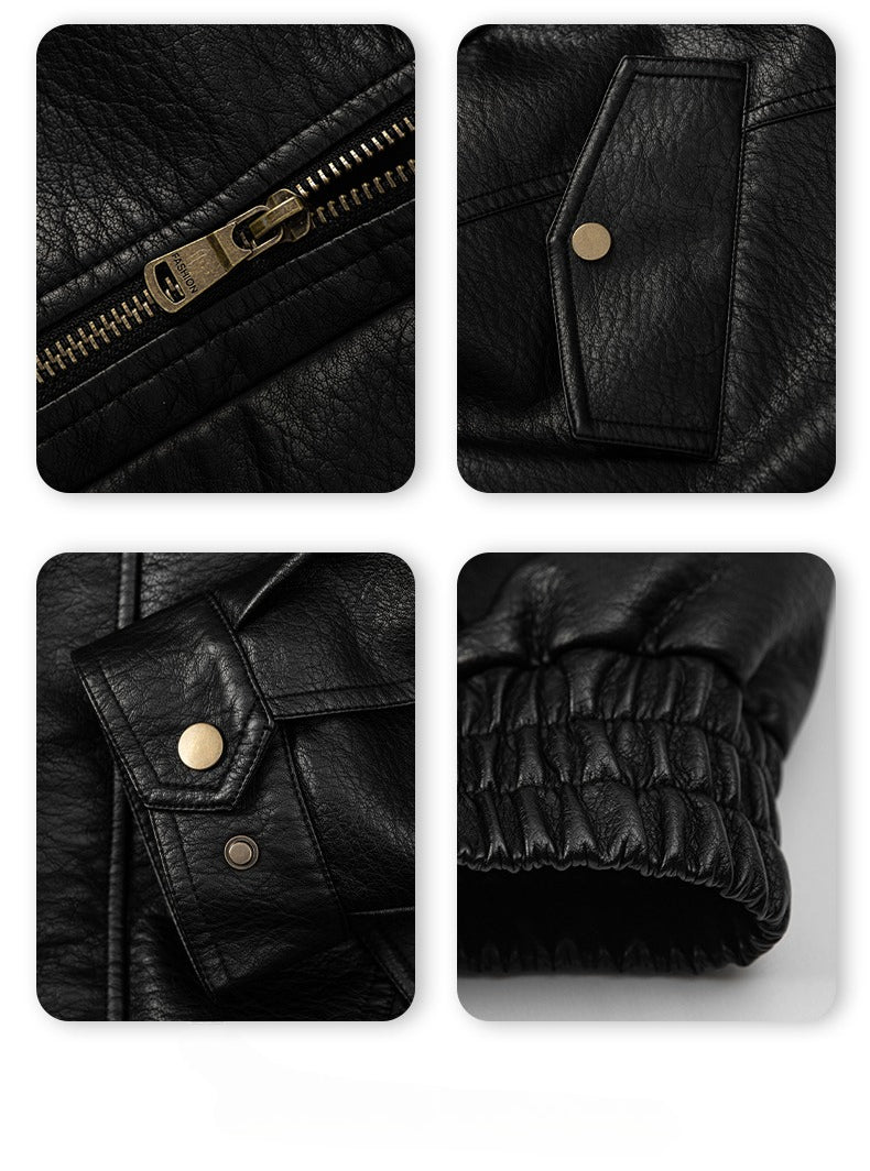 1pc TNZI Men'S Windproof Motorcycle Jacket - Large Size Heavy-Duty Stand Collar Zipper Closure, Full-Zip Front with Utility Pockets, Reinforced Elbows & Wrist, Durable for Autumn/Winter Riding & Casual/Business Wear, Motorcyc