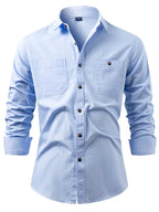 Men's Heavy-Duty Pure Cotton Denim Shirt Jacket - No-Iron Solid Blue Long Sleeve Button-Up Casual Coat, Western Style Collar & Single-Breasted Button Front for Spring/Fall Layering (Regular Fit) - Versatile Outdoor & Formal W