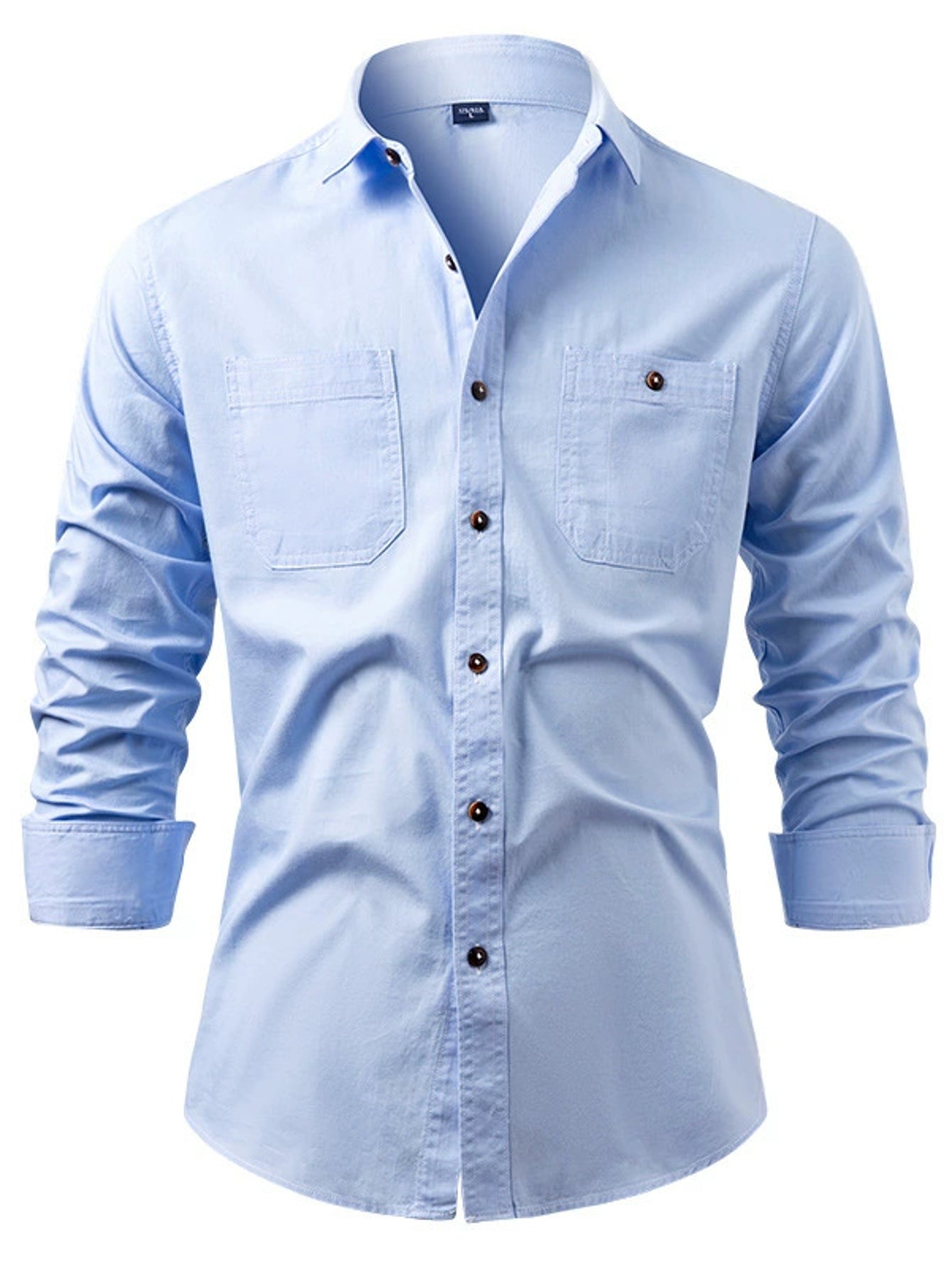 Men's Heavy-Duty Pure Cotton Denim Shirt Jacket - No-Iron Solid Blue Long Sleeve Button-Up Casual Coat, Western Style Collar & Single-Breasted Button Front for Spring/Fall Layering (Regular Fit) - Versatile Outdoor & Formal W