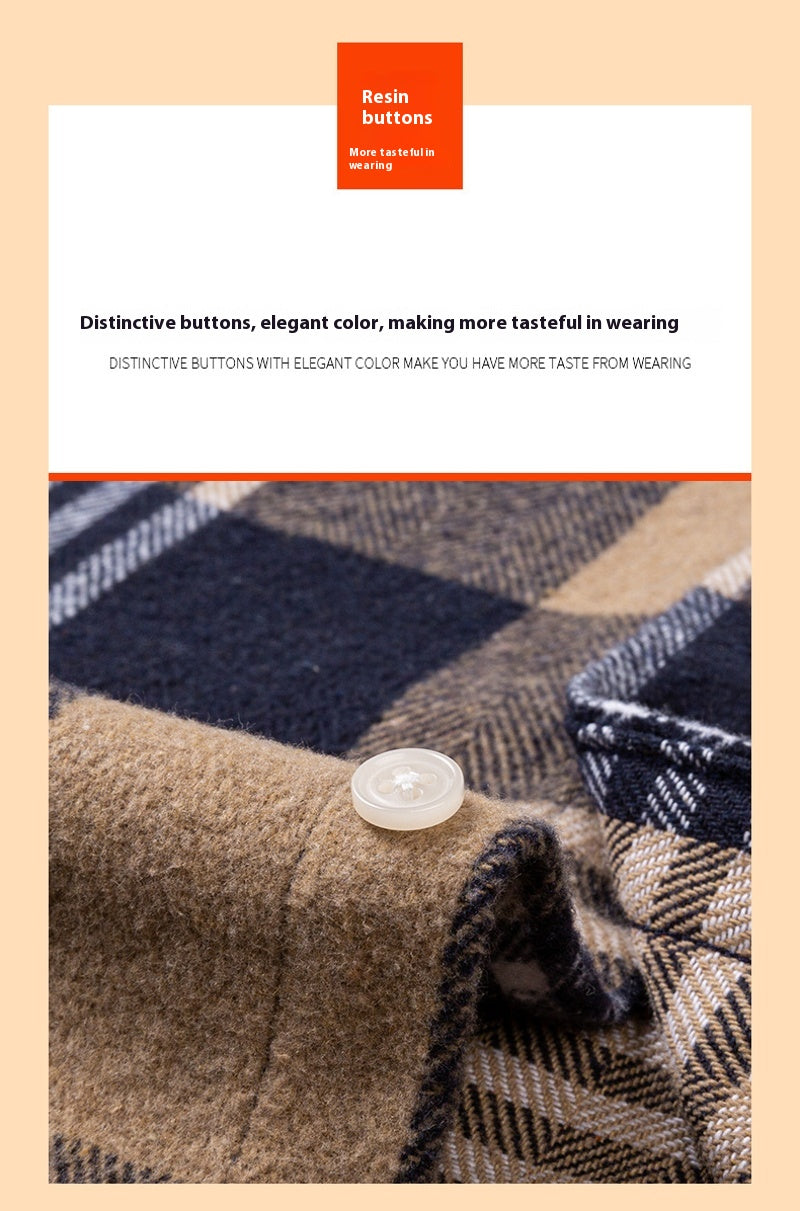 Men's Japanese Retro Plaid Shirt - Brushed Long Sleeve Collar, Single-Breasted Button Front, Brown/Black/White/Beige Tartan Pattern, Casual & Formal Wear (Spring/Fall) - Regular Fit Classic Tailored Blazer-like Coat