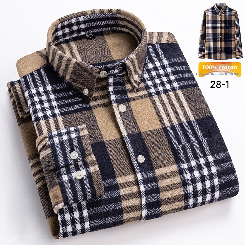 Men's Japanese Retro Plaid Shirt - Brushed Long Sleeve Collar, Single-Breasted Button Front, Brown/Black/White/Beige Tartan Pattern, Casual & Formal Wear (Spring/Fall) - Regular Fit Classic Tailored Blazer-like Coat