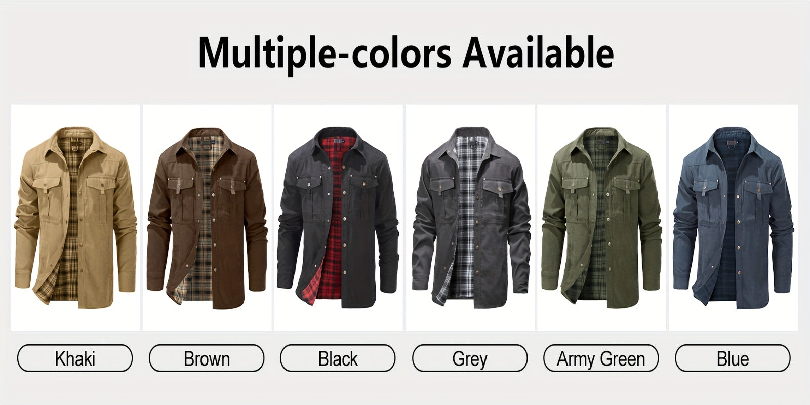 Men'S Fashion Casual Solid Color Plaid Cargo Jacket