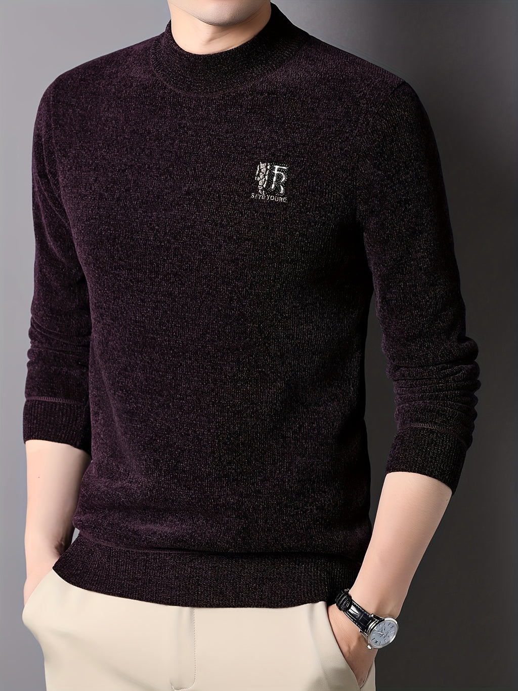 Men'S Autumn and Winter Casual Mid-Length Round Neck Knit Sweater - Semiguo