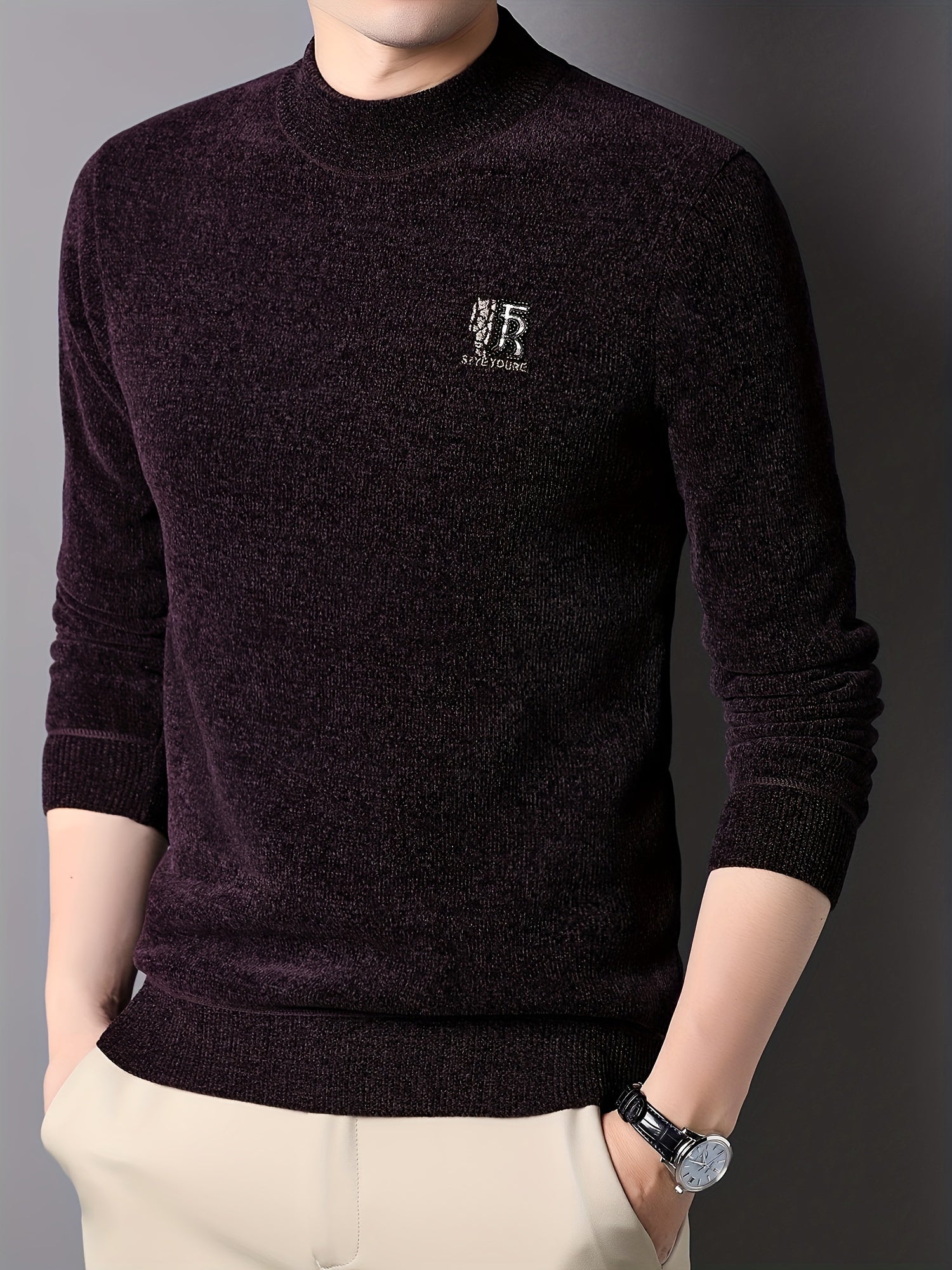 Men'S Autumn and Winter Casual Mid-Length Round Neck Knit Sweater - Semiguo