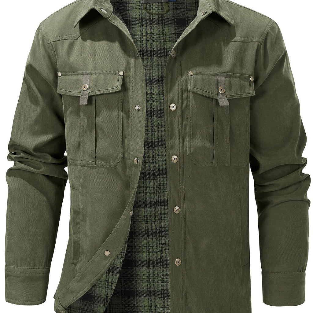 Men'S Fashion Casual Solid Color Plaid Cargo Jacket