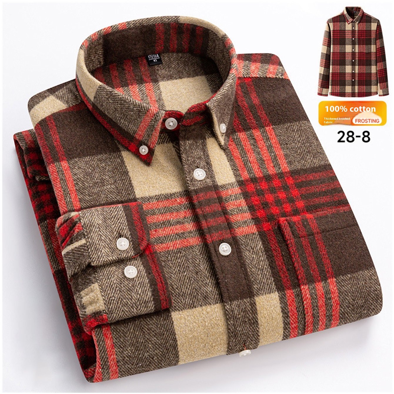 Men's Japanese Retro Plaid Shirt - Brushed Long Sleeve Collar, Single-Breasted Button Front, Brown/Black/White/Beige Tartan Pattern, Casual & Formal Wear (Spring/Fall) - Regular Fit Classic Tailored Blazer-like Coat