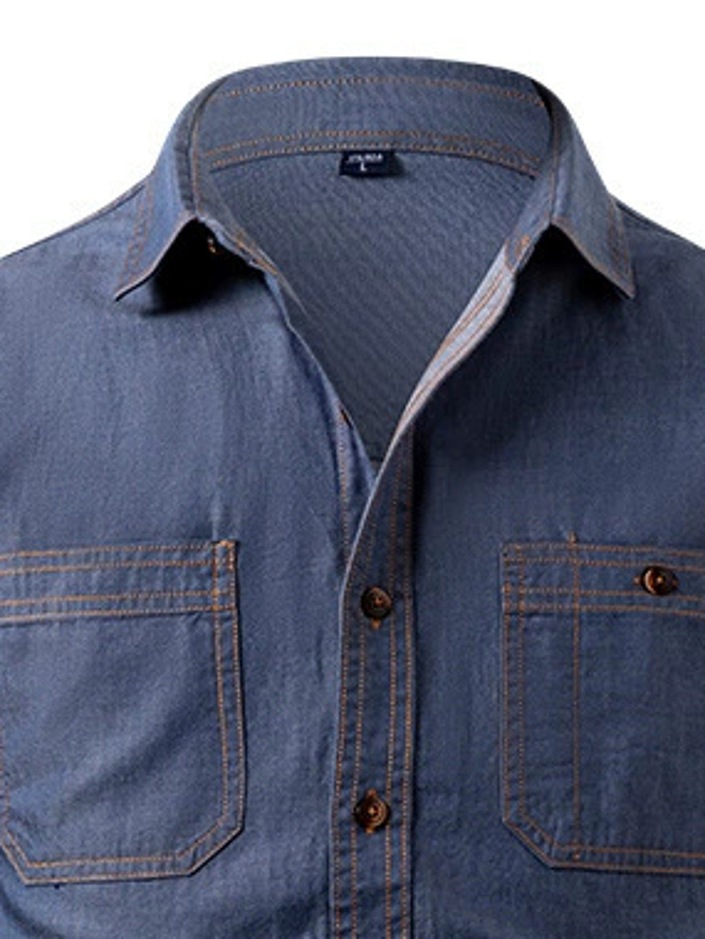 Men's Heavy-Duty Pure Cotton Denim Shirt Jacket - No-Iron Solid Blue Long Sleeve Button-Up Casual Coat, Western Style Collar & Single-Breasted Button Front for Spring/Fall Layering (Regular Fit) - Versatile Outdoor & Formal W
