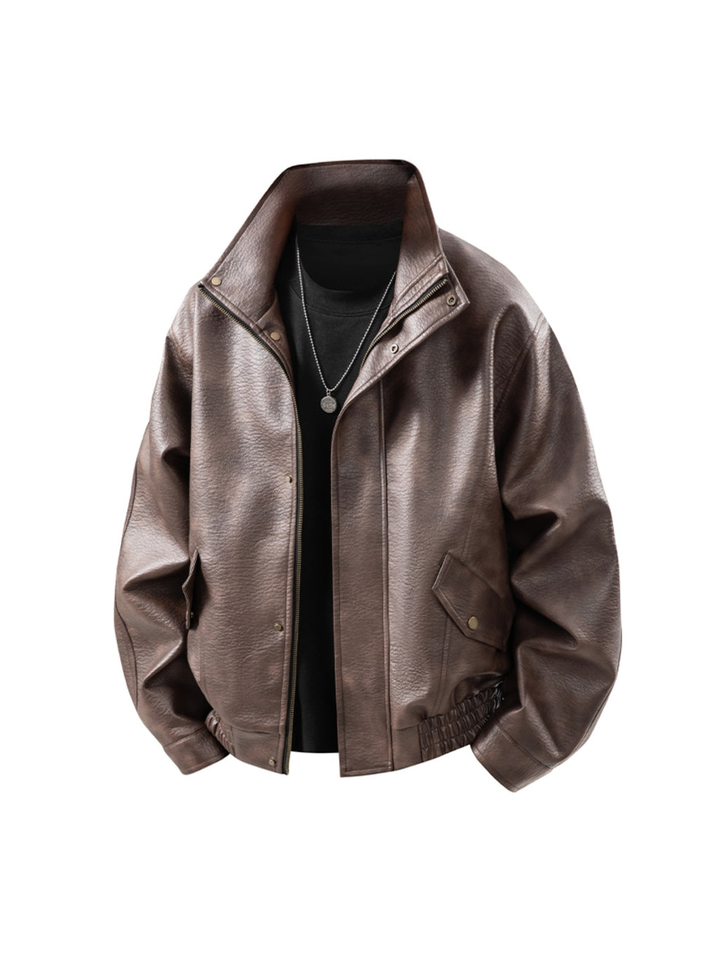 1pc TNZI Men'S Windproof Motorcycle Jacket - Large Size Heavy-Duty Stand Collar Zipper Closure, Full-Zip Front with Utility Pockets, Reinforced Elbows & Wrist, Durable for Autumn/Winter Riding & Casual/Business Wear, Motorcyc