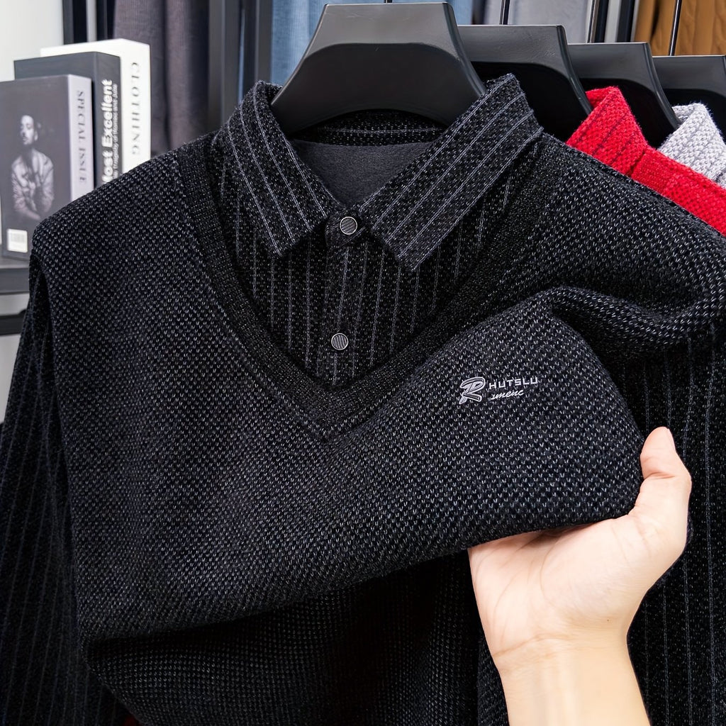 Men's -Lined Winter Knit Sweater Jacket/Pullover - Heavy-Duty Button-Up Collar, Collar & Long Sleeve Coat-like Sweater Vest, Hand Washable Solid Gray Cold Weather Clothing for Fall/Winter (No Dry Clean)