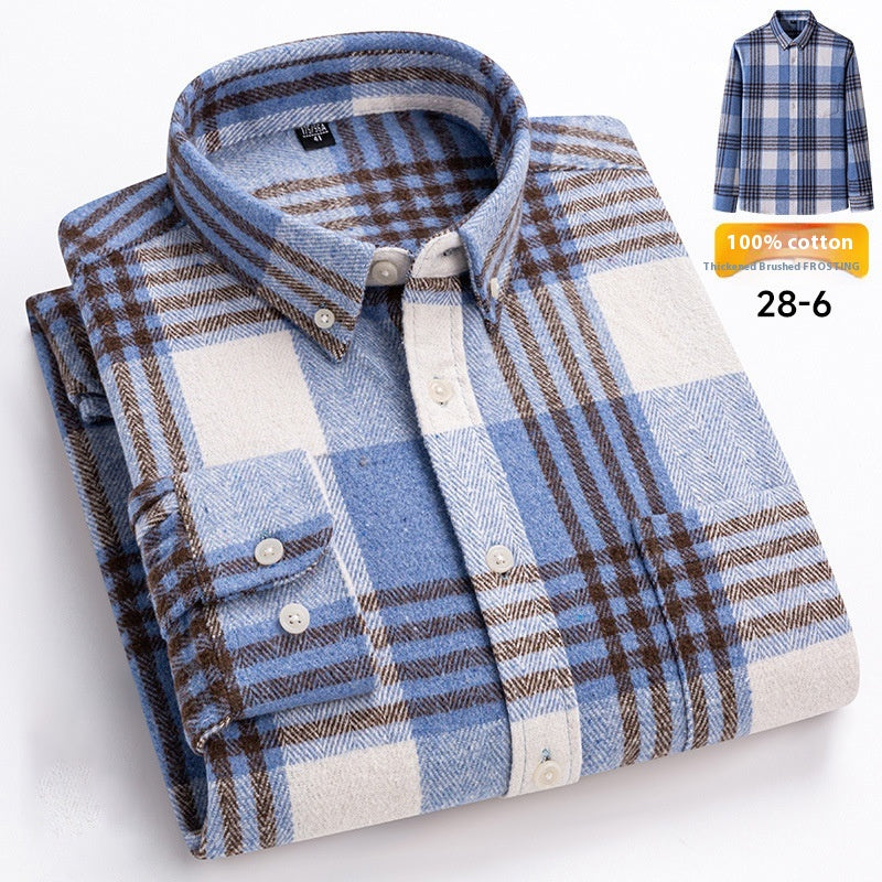 Men's Japanese Retro Plaid Shirt - Brushed Long Sleeve Collar, Single-Breasted Button Front, Brown/Black/White/Beige Tartan Pattern, Casual & Formal Wear (Spring/Fall) - Regular Fit Classic Tailored Blazer-like Coat