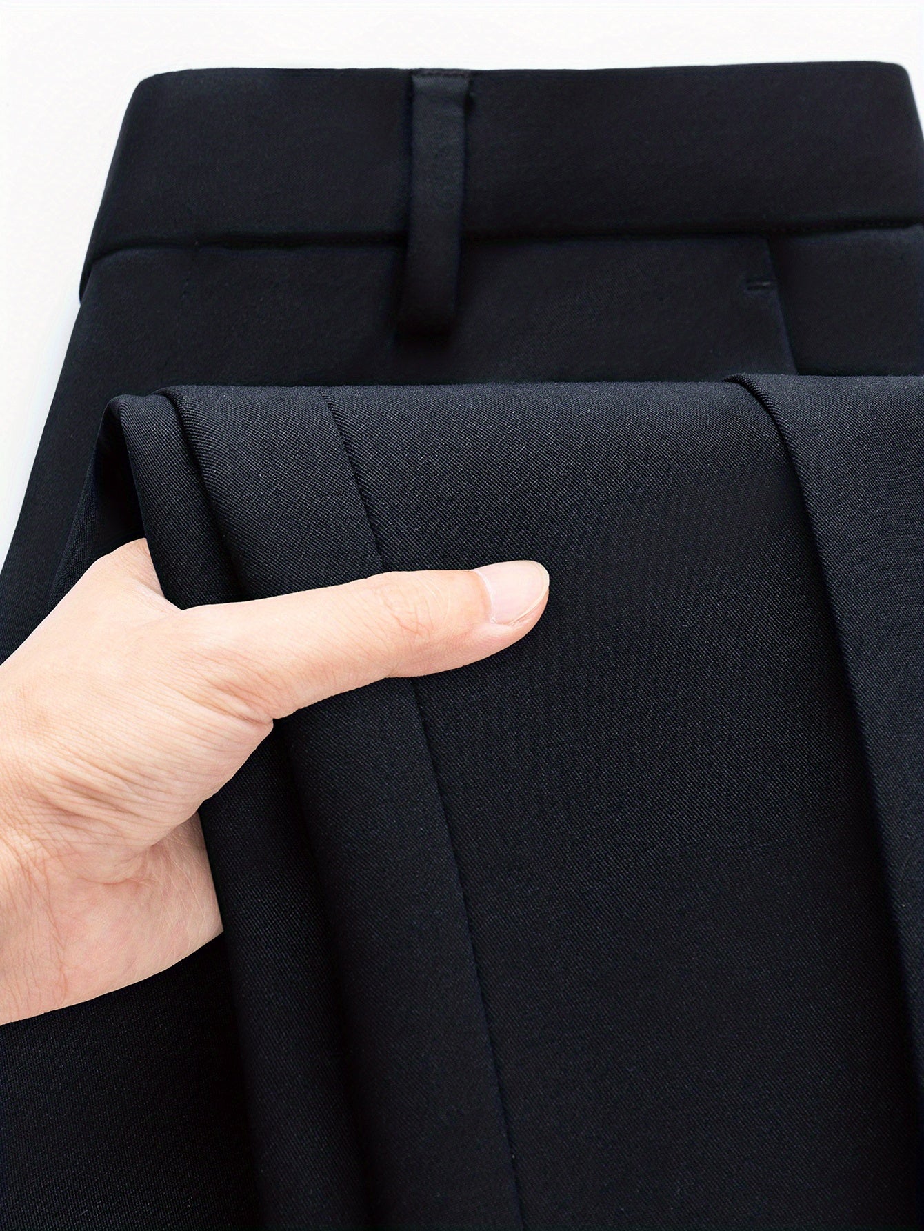 Men's Straight-Leg Dress Pants - Mid-Rise Zipper Closure Trousers, Beltless Design with Internal Adjuster, Wrinkle-Resistant Black/Charcoal Grey for Business Casual & Formal Wear, Machine Washable (No Dryer)