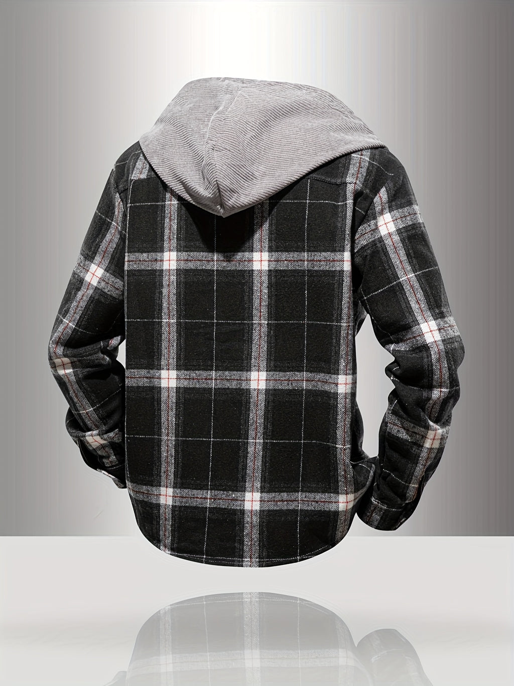 Men's Plaid Hooded Jacket with Shirt Collar & Button Front - Beige/Brown/Black/White Tartan Pattern, Chest Pocket, Non-Stretch Fabric - Casual Winter Coat for Fall & Winter Layering (Plaid Shirt Jacket)