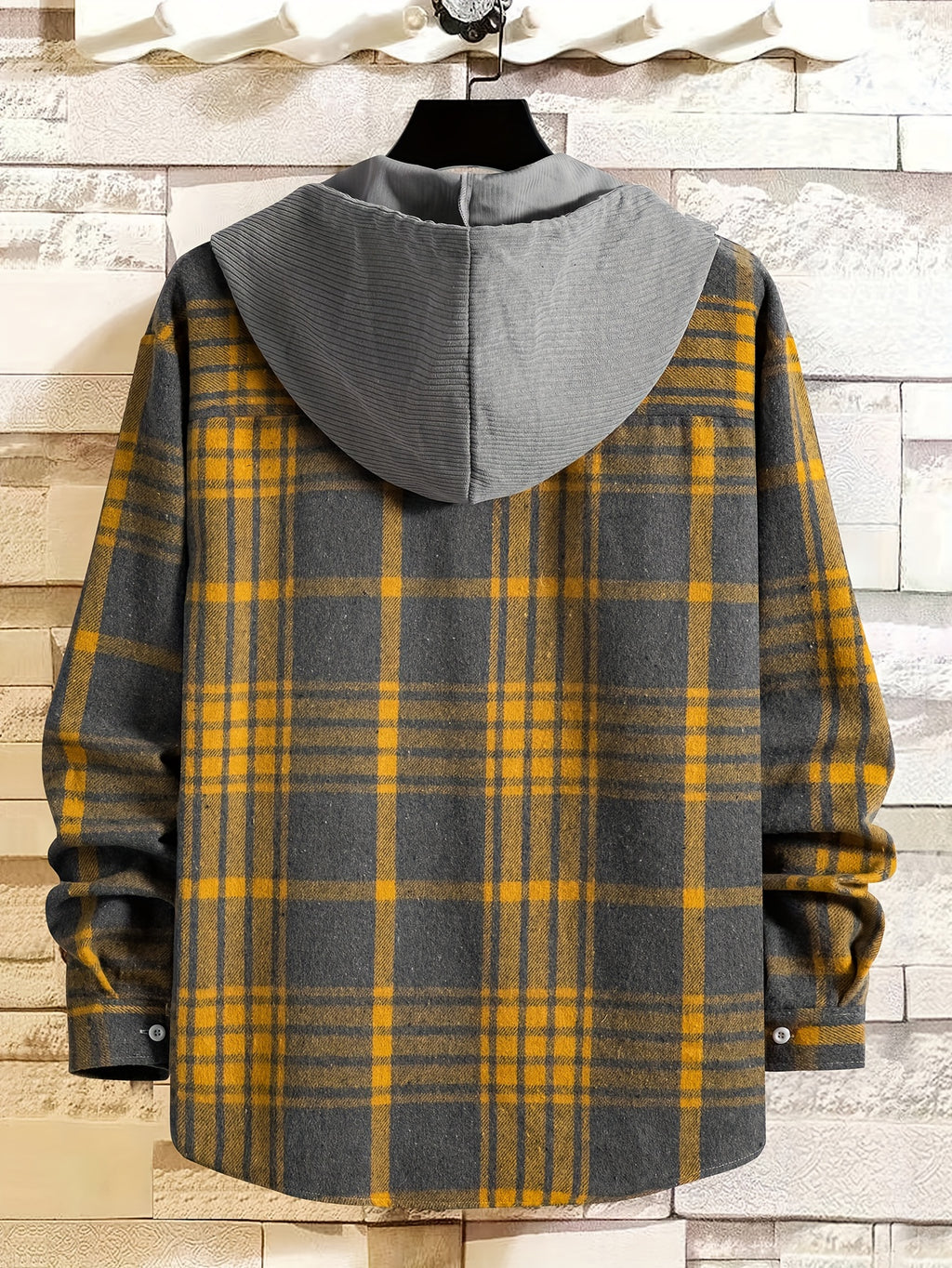 Men's Plaid Shirt Jacket with Hood - Black/White/Gray Tartan Pattern, Collar & Chest Pocket - Winter Warm Coat, Button-Front Blazer for Casual & Smart-Casual Wear (Non-Stretch Woven Fabric)