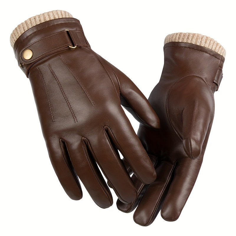 Men'S And Women Winter Warm Touch Gloves - Soft Sheepskin All-Finger Design with Adjustable Wristband, Brown Cold Weather Gloves, Durable & Comfortable for Outdoor Activities, Hand Washable - Ideal Gift for Dad Husband, Stylish Winter