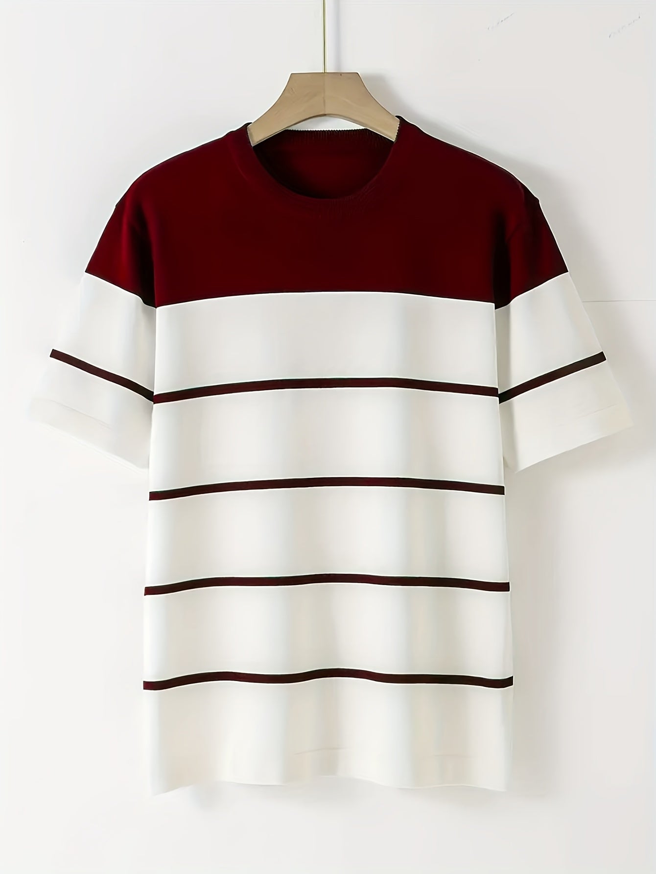 Men's Navy & White Horizontal Stripe Knit Sweater - Breathable Pullover Shirt, Regular Fit Casual Summer Top for Everyday & Formal Outfits, Medium Elasticity