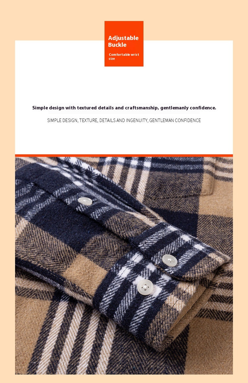 Men's Japanese Retro Plaid Shirt - Brushed Long Sleeve Collar, Single-Breasted Button Front, Brown/Black/White/Beige Tartan Pattern, Casual & Formal Wear (Spring/Fall) - Regular Fit Classic Tailored Blazer-like Coat