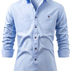 Men's Heavy-Duty Pure Cotton Denim Shirt Jacket - No-Iron Solid Blue Long Sleeve Button-Up Casual Coat, Western Style Collar & Single-Breasted Button Front for Spring/Fall Layering (Regular Fit) - Versatile Outdoor & Formal W