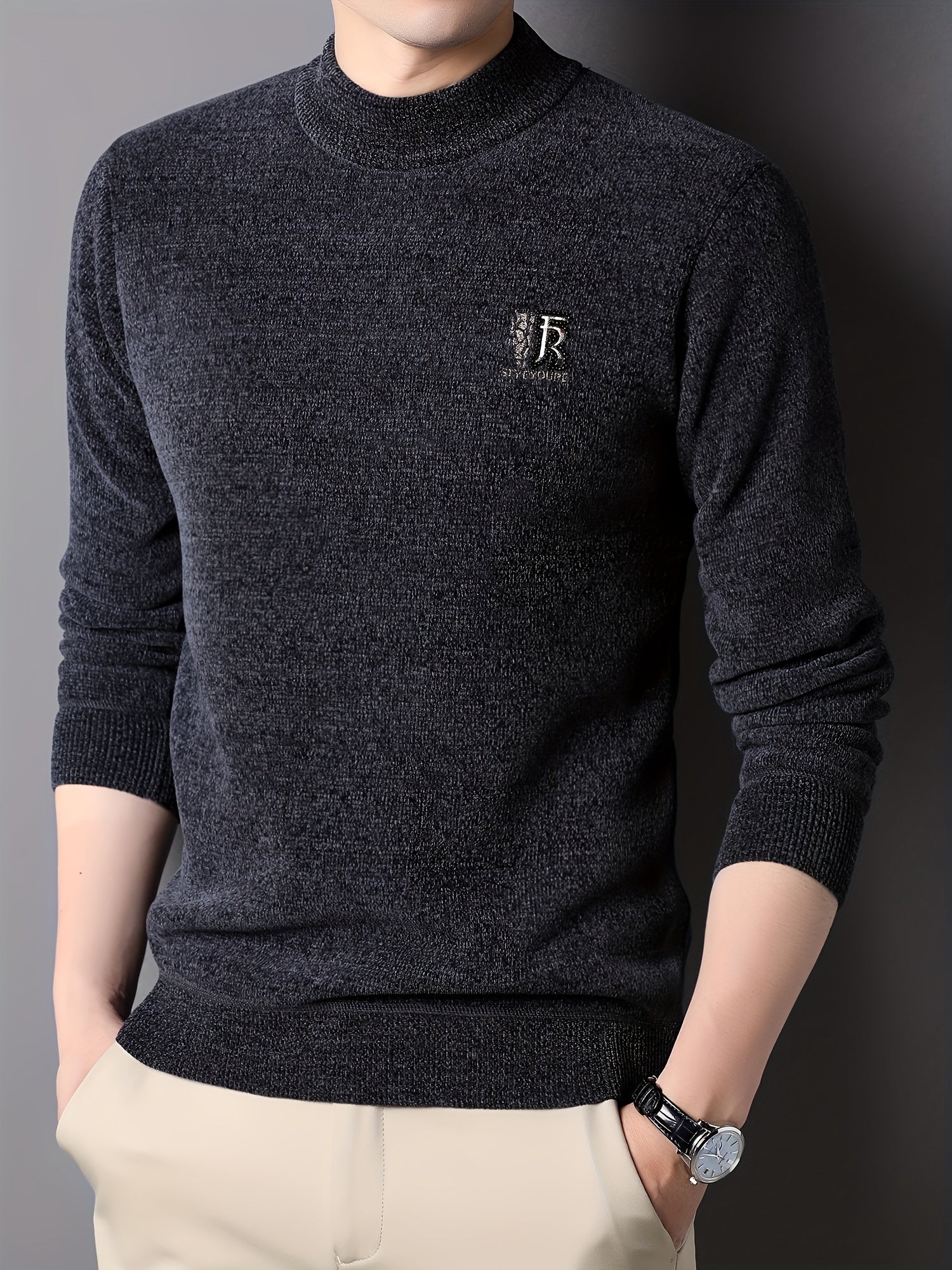 Men'S Autumn and Winter Casual Mid-Length Round Neck Knit Sweater - Semiguo