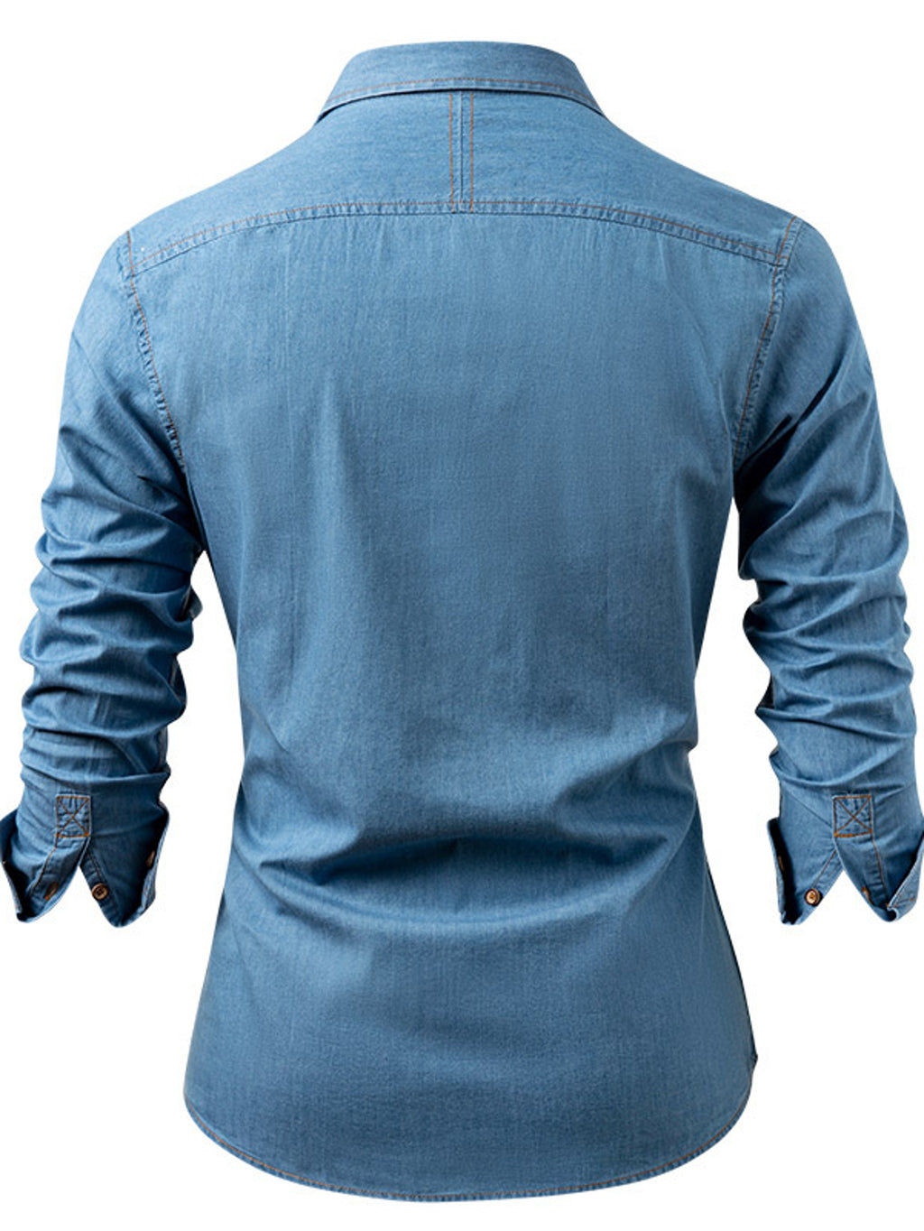 Men's Heavy-Duty Pure Cotton Denim Shirt Jacket - No-Iron Solid Blue Long Sleeve Button-Up Casual Coat, Western Style Collar & Single-Breasted Button Front for Spring/Fall Layering (Regular Fit) - Versatile Outdoor & Formal W