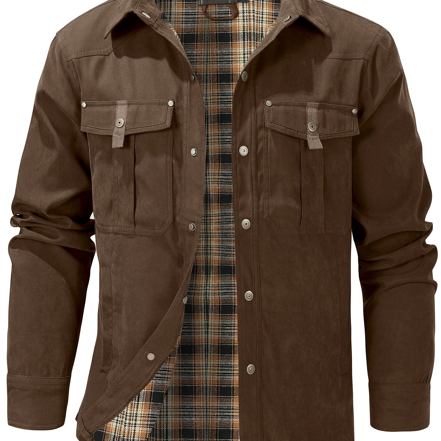 Men'S Fashion Casual Solid Color Plaid Cargo Jacket