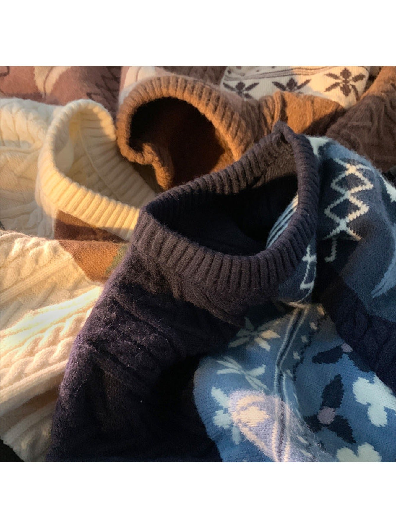 Men's Thick Winter Sweater - Oversized Loose Fit Cable- Jacket with Plaid/Tartan/Leaf Collar, Machine Washable Brown/Beige/White/Black Layered Knitwear for & Young s, Casual Outerwear (No Transparency)