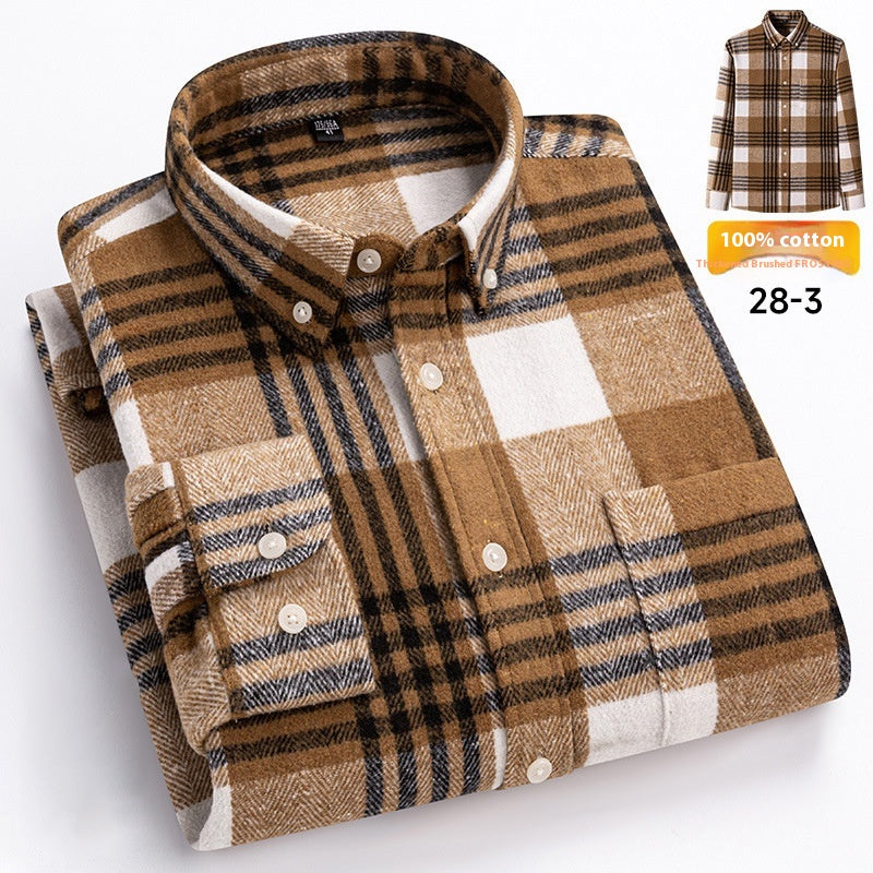 Men's Japanese Retro Plaid Shirt - Brushed Long Sleeve Collar, Single-Breasted Button Front, Brown/Black/White/Beige Tartan Pattern, Casual & Formal Wear (Spring/Fall) - Regular Fit Classic Tailored Blazer-like Coat