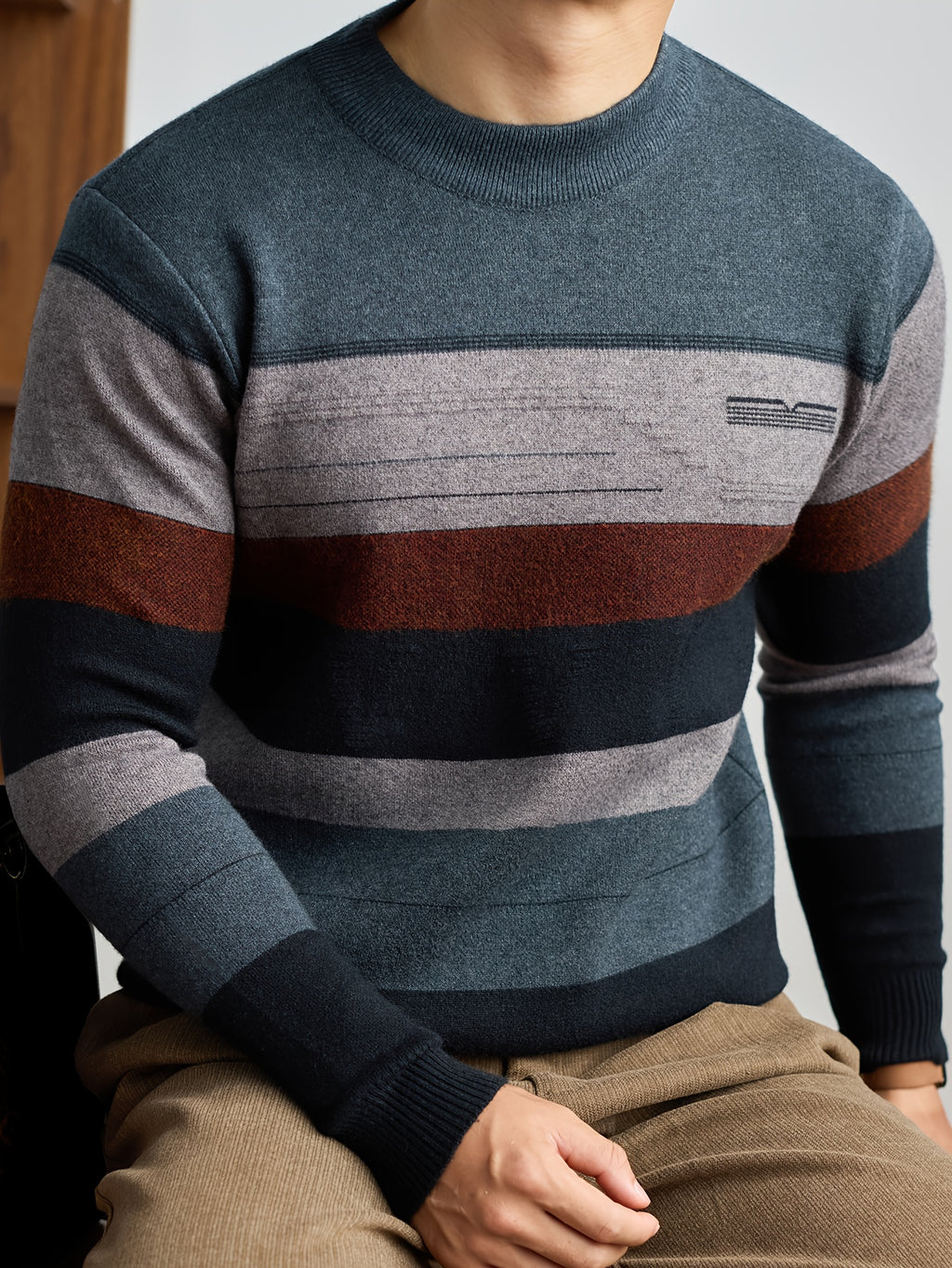 Men'S Thick Knit Sweater - Horizontal Striped Pullover Sweater in Dark Blue/Gray/Red/Black/, Long Sleeve Round Neck Sweater for Fall Winter, Gym, Office, Formal Events - Non-Bulky Warm Sweater for Everyday & Special Occasions