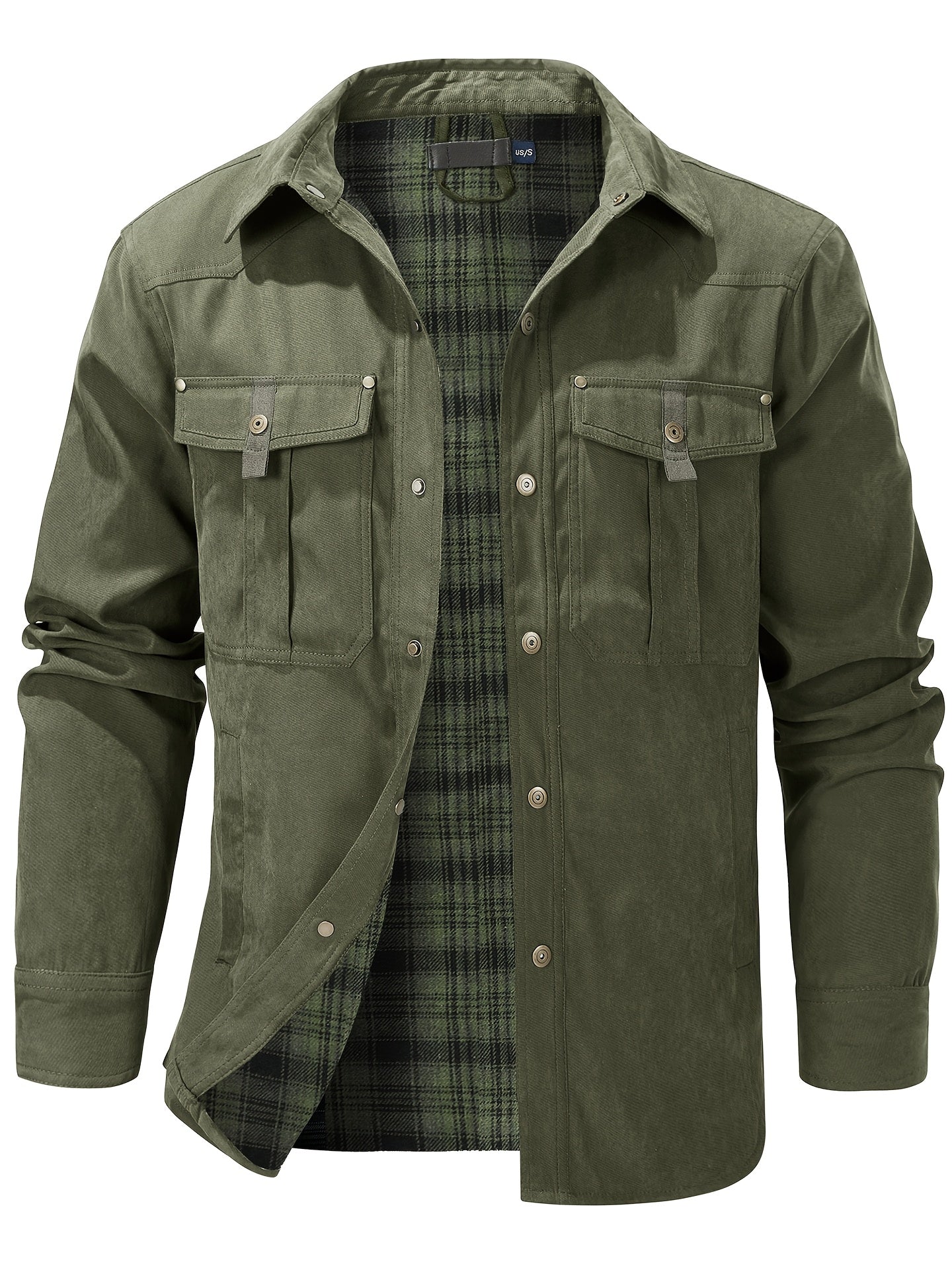 Men'S Fashion Casual Solid Color Plaid Cargo Jacket