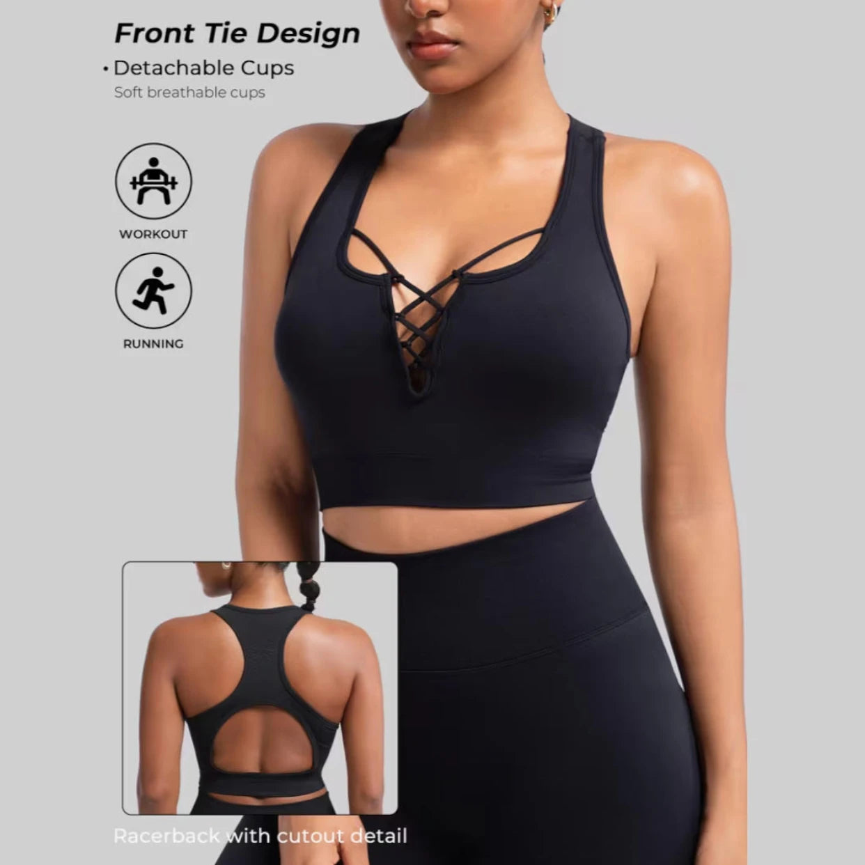 Women’s Backless Strappy Sports Bra Shockproof Anti-Exposure Yoga Pilates