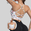 Women’s Cross-Back Floral Sports Bra Yoga Tank Top for Gym Running Fitness