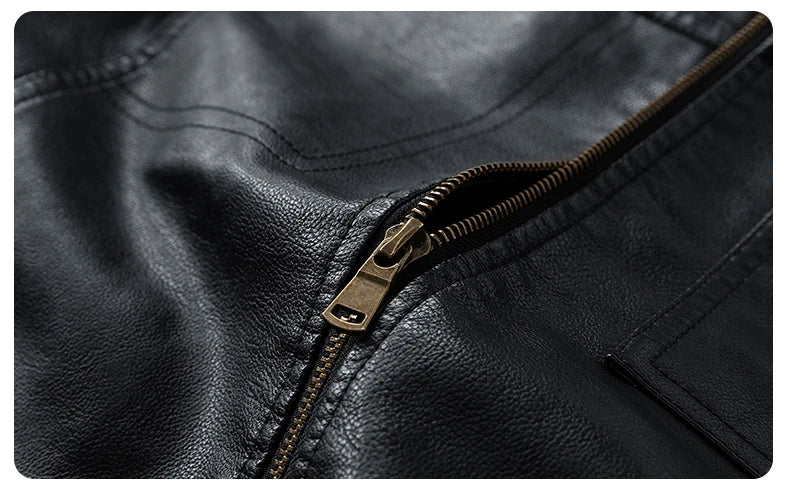Men’s PU Leather Motorcycle Jacket Plush Insulated Casual Outdoor Unisex