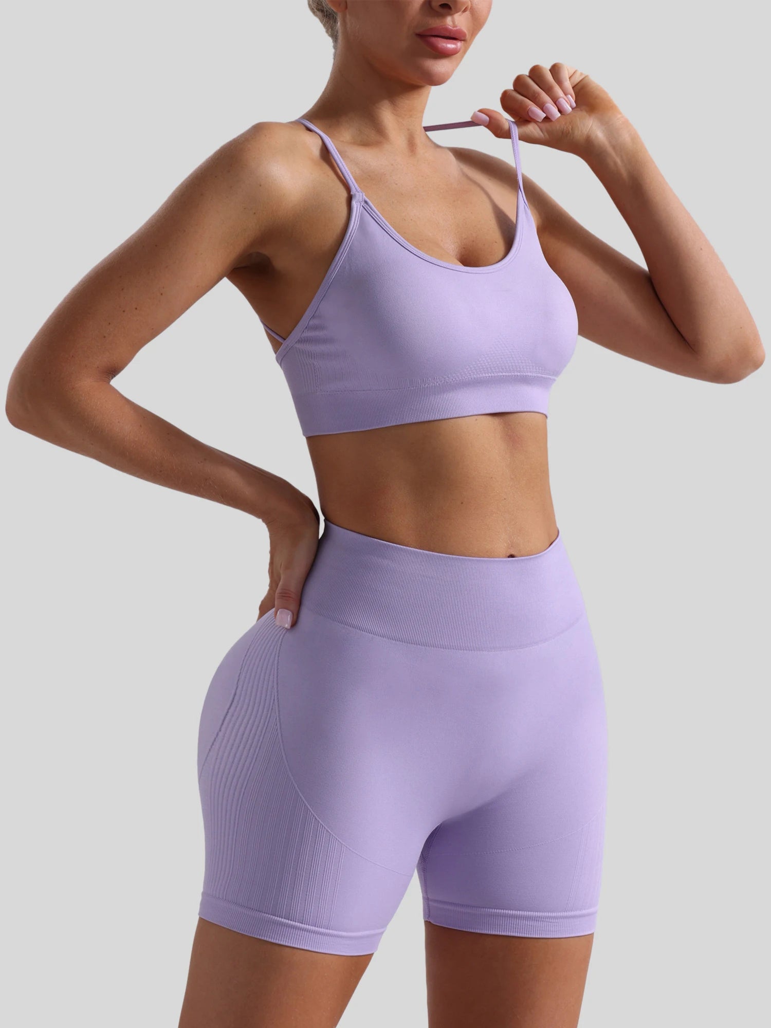 Women’s Seamless Breathable Yoga Set Sports Bra with High Waist Shorts Two-Piece