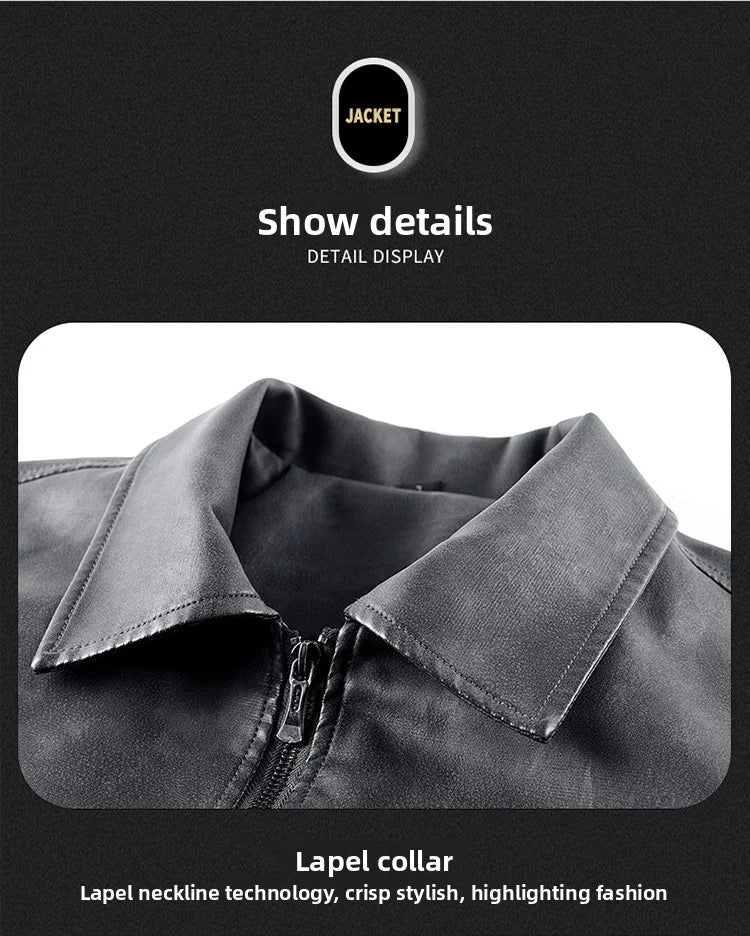 Men’s PU Leather Motorcycle Jacket Plush Insulated Casual Outdoor Unisex