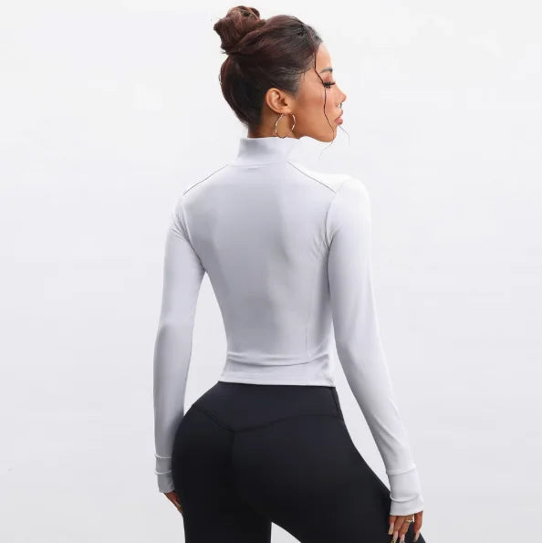 Women’s Long Sleeve Zipper Sports Top Tight Fit Breathable Yoga Fitness Winter