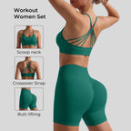 Women’s Seamless Breathable Yoga Set Sports Bra with High Waist Shorts Two-Piece